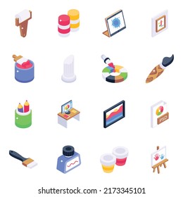 Collection of Painting Elements Isometric Icons 
