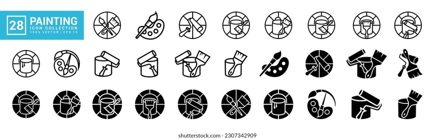 Collection of painting related icons, various painting tools, paint icons icon template editable resizable EPS 10