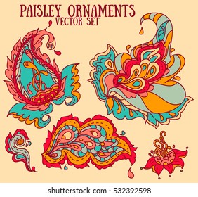 collection of paisley decorative elements, vector illustration