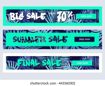 Collection of  palm leaves  background banner. Can be used in website, magazine or advertising. 