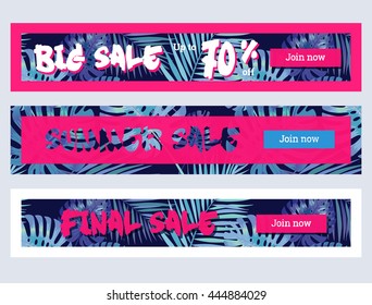 Collection of  palm leaves  background banner. Can be used in website, magazine or advertising. 