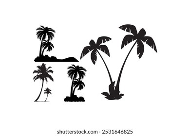 Collection of Palm tree coconut silhouette set.