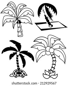 Collection of palm tree silhouettes on white background