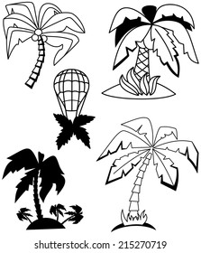 Collection of palm tree silhouettes on white background