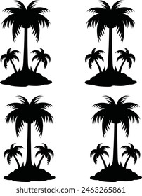 Collection of palm trees islands silhouette. Hand drawn vector art. white background