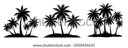 Collection of palm trees islands silhouette. Hand drawn vector art.