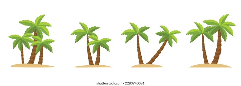 Collection of palm trees. Set with tropical tree. 