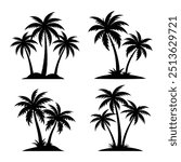 Collection of Palm trees vector silhouette isolated on a white background, Tropical palm tree black clipart. Tropical palm trees