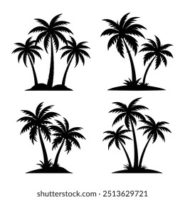 Collection of Palm trees vector silhouette isolated on a white background, Tropical palm tree black clipart. Tropical palm trees