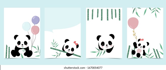 Collection of panda background set with bamboo, rainbow,balloon.Editable vector illustration for website, invitation,postcard and sticker