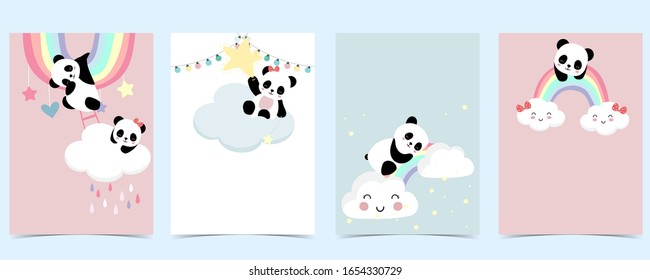 Collection of panda background set with cloud, rainbow,balloon.Editable vector illustration for website, invitation,postcard and sticker