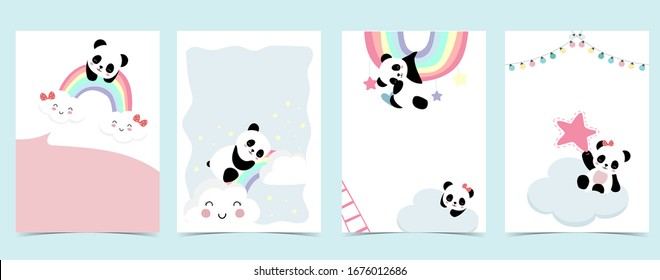 Collection of panda background set with cloud, rainbow,balloon.Editable vector illustration for website, invitation,postcard and sticker