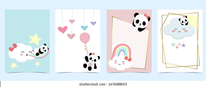 Collection of panda background set with cloud, rainbow,balloon.Editable vector illustration for website, invitation,postcard and sticker