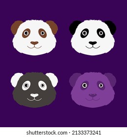 Collection of panda cartoon face design icon. Pack of cute panda cartoon face vector illustration.