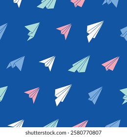 Collection of Paper Airplane Vector Seamless Pattern illustration for Print, Wallpaper, Decoration.