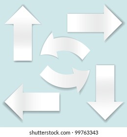 Collection of paper arrows on blue background. Vector illustration