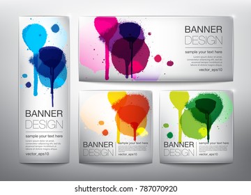 Collection of paper banners with watercolor stains in 4 different colors. Isolated on the white background. Each item contains space for own text. Vector illustration. Eps10.