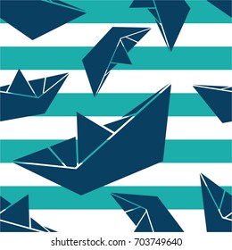 Collection of paper boats, seamless pattern vector. Colorful backdrop with ships. Decorative wallpaper, good for printing. Hand drawn overlapping background