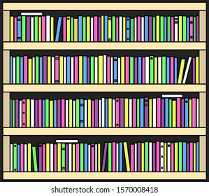 Collection of paper books. Bookcase. Vector illustration.