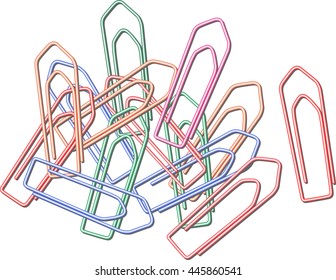 A collection of paper clips made of colored metal