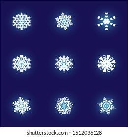 Collection of paper cut isolated snowflakes on blue background. Cool concept accurate forms and colors. Vector illustration overlays. White new year and xmas modern trend design elements. Collection of paper cut isolated snowflakes on blue background. Cool concept accurate forms and colors. Vector illustration overlays. White new year and xmas modern trend design elements.