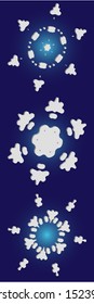 Collection of paper cut isolated snowflakes on blue background.  Vector illustration posters. Colorful concept accurate forms and colors. White new year and xmas modern trend design 3d elements.
