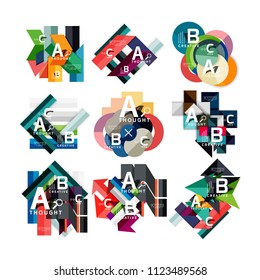 Colección de infografías geométricas de papel, opciones de proceso b c, diseños de presentación. Ilustración del vector