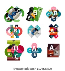 Collection of paper geometric infographics, a b c process options, presentation layouts. Vector illustration