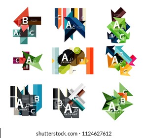 Collection of paper geometric infographics, a b c process options, presentation layouts. Vector illustration