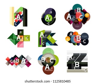 Collection of paper geometric infographics, a b c process options, presentation layouts. Vector illustration