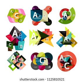 Collection of paper geometric infographics, a b c process options, presentation layouts. Vector illustration