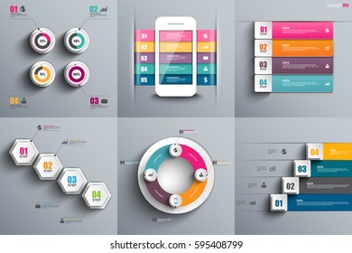 Collection paper infographic elements data visualization vector design template. Business concept steps or processes, workflow layout, diagram, circle and sqaure, marketing icons, info graphics.