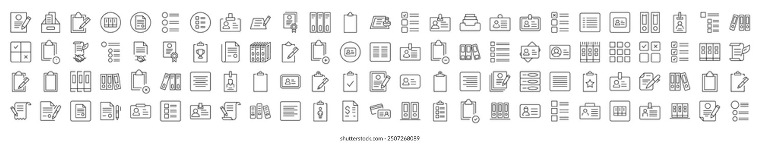 Collection of Paper Job Related Line Icons. Editable Stroke for Design, Web Sites, Apps, Cards. Contains Linear Images of Documents, Office, Work