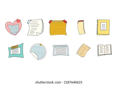 Collection of Paper Note and Note Book Illustration on White Background