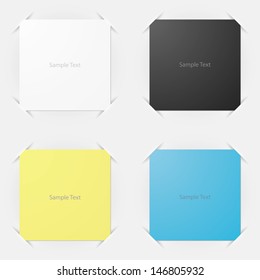 collection of paper notes with space for sample text on white background. vector.