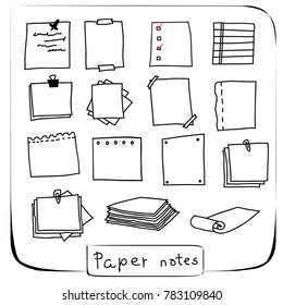 Collection of paper notes. Vector illustration doodle isolated on white background