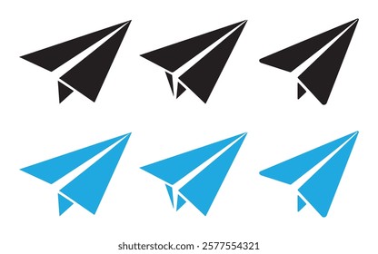 Collection Paper plane silhouette black color vector isolated on white background. Paper airplane icon set vector