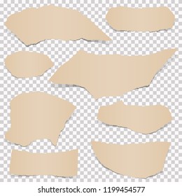 collection of paper scraps colored brown with transparency in vector file