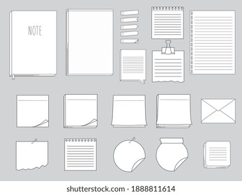 Collection of papers for memo - notepads, stickers, notebooks isolated on white background. Vector illustration