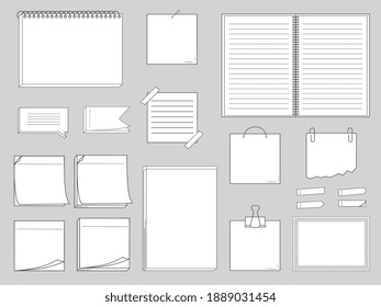 Collection of papers for memo - notepads, stickers, notebooks isolated on white background. Vector illustration