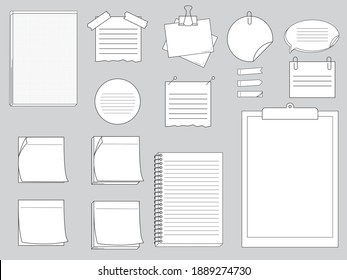 Collection of papers for memo - notepads, stickers, notebooks isolated on white background. Vector illustration