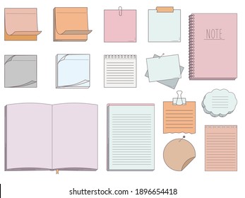 Collection of papers for memo - notepads, stickers, notebooks isolated on white background. Vector illustration