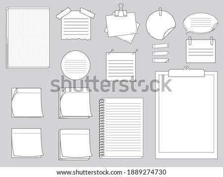 Collection of papers for memo - notepads, stickers, notebooks isolated on white background. Vector illustration