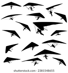 Collection of Paragliding silhouette vector illustrations