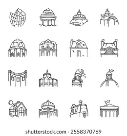 Collection of Paris Buildings Doodle Style Icons 

