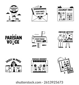 Collection of Paris Travel Glyph Stickers
