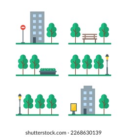 Collection of park elements. Flat illustration for urban design.