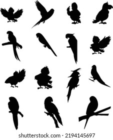  Collection of Parrot birds icon flat isolated vector Silhouettes