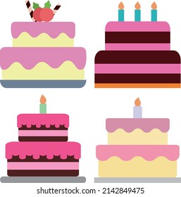 Collection of party cake icon design, Birthday Cake Element Illustration.