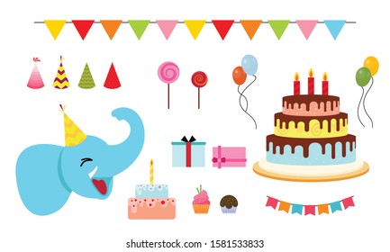 Collection of party and celebration vector icon for stock